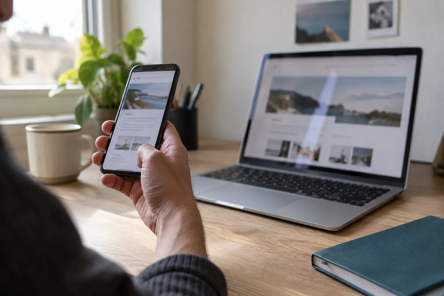 Eine Website wird auf Smartphone und Laptop geprüft